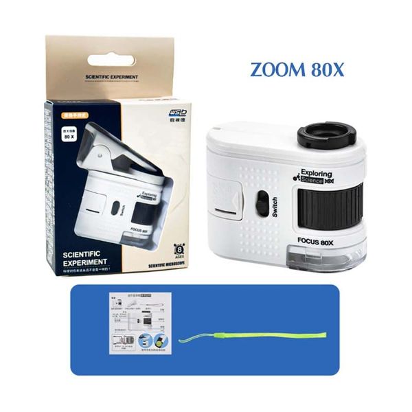 Kính lúp mini 80x kẹp ống kính camera điện thoại 2in1 W5800B