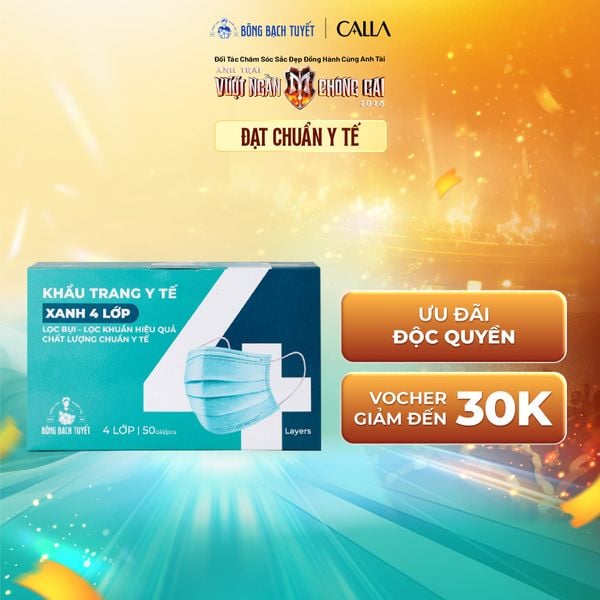  Khẩu trang Bông Bạch Tuyết 4 lớp xanh (50 cái/hộp) 