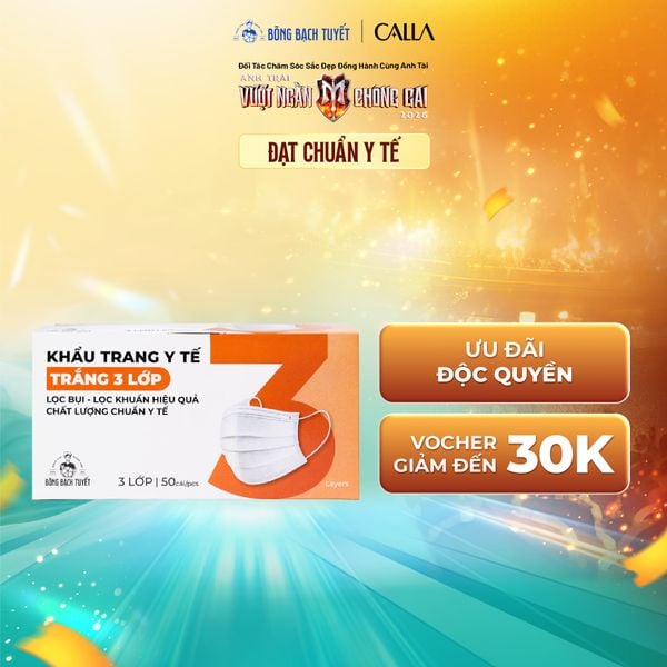  Khẩu trang Bông Bạch Tuyết 3 lớp trắng (50 cái/hộp) 