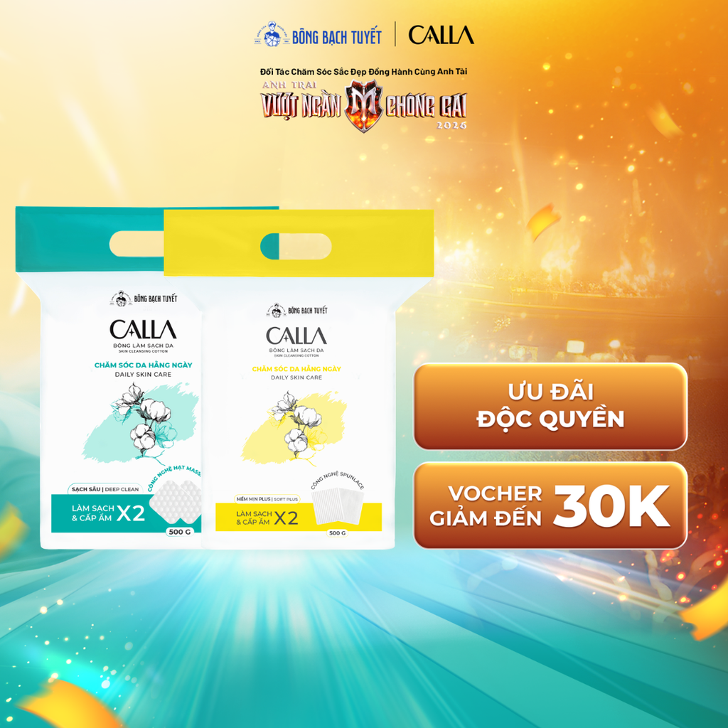  Combo 2 Bông tẩy trang Bông Bạch Tuyết Calla Mềm Mịn 500gr + Sạch Sâu 500gr 