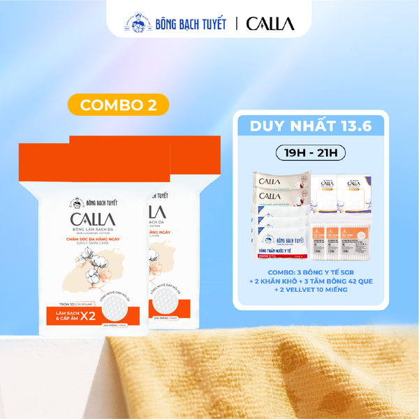  [Livestream] Combo 2 Túi Bông Tẩy Trang Bông Bạch Tuyết Calla Làm Sạch Da Tròn 3D 200 Miếng/Túi 
