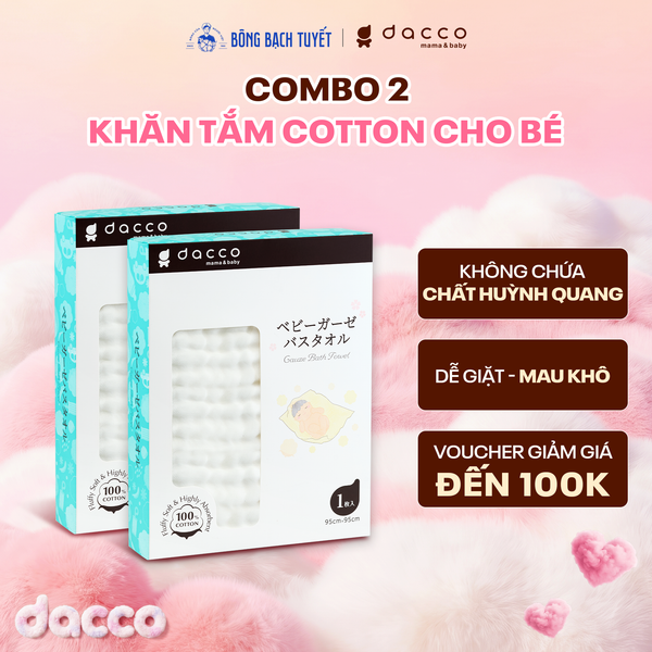  Combo 2 Khăn xô cotton Dacco – càng giặt càng mềm, lau & giữ ấm cho bé (1cái/hộp) 