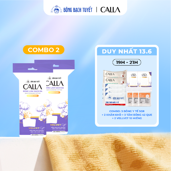  [Livestream] Combo 2 Túi Bông Tẩy Trang Bông Bạch Tuyết Calla Velvet Soft Mềm Mịn Miếng Bông Lớn 100 Miếng/Túi 
