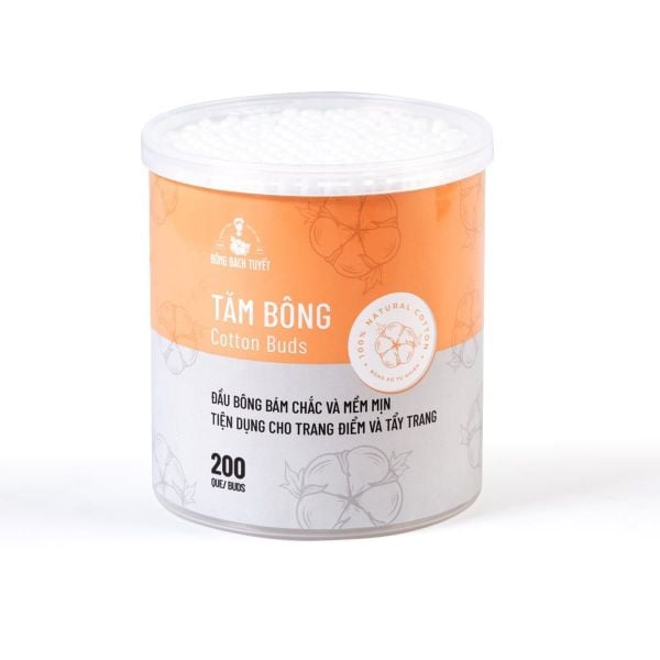  [Quà tặng] Tăm bông Bông Bạch Tuyết (200 que/hộp tròn) 