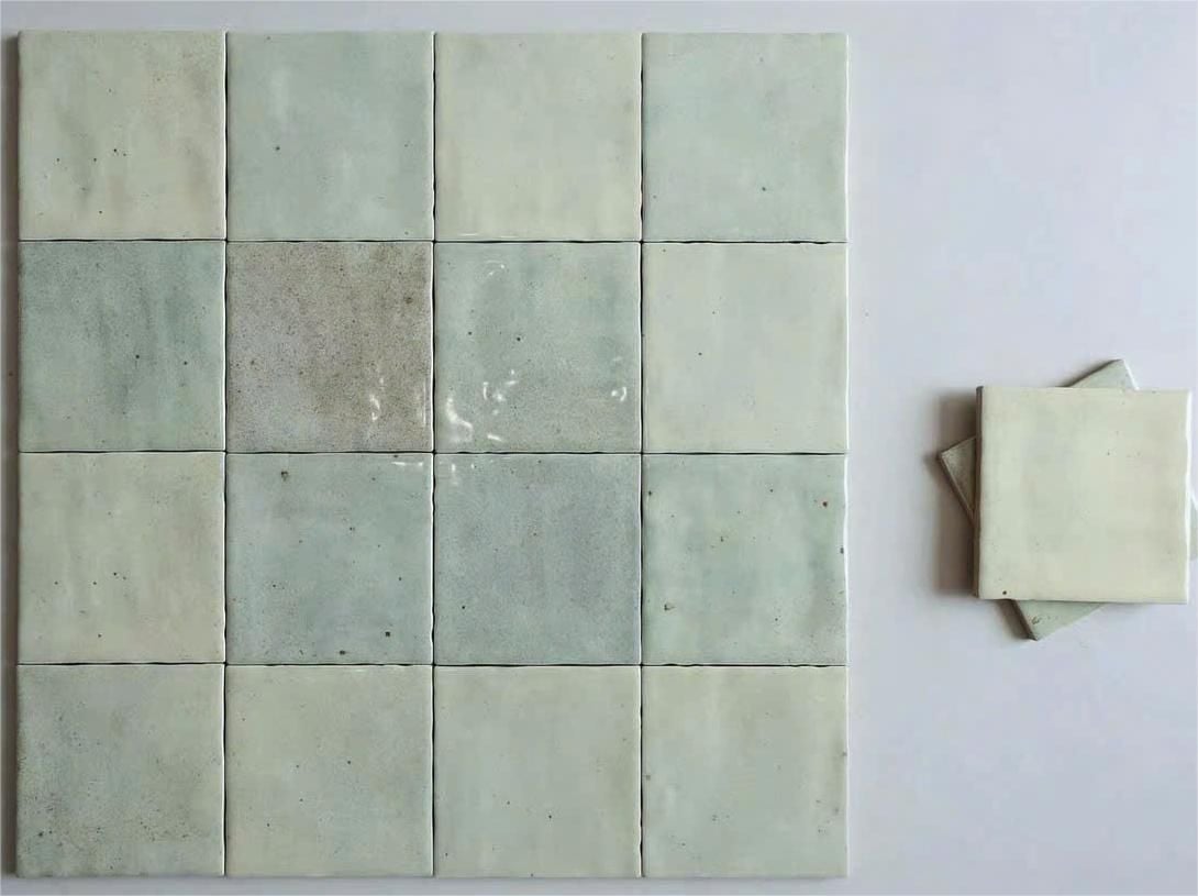 Gạch thẻ men bóng gợn 100x100mm màu xanh mint