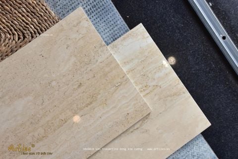  Gạch vân đá Travertine 30x60cm màu kem vàng 
