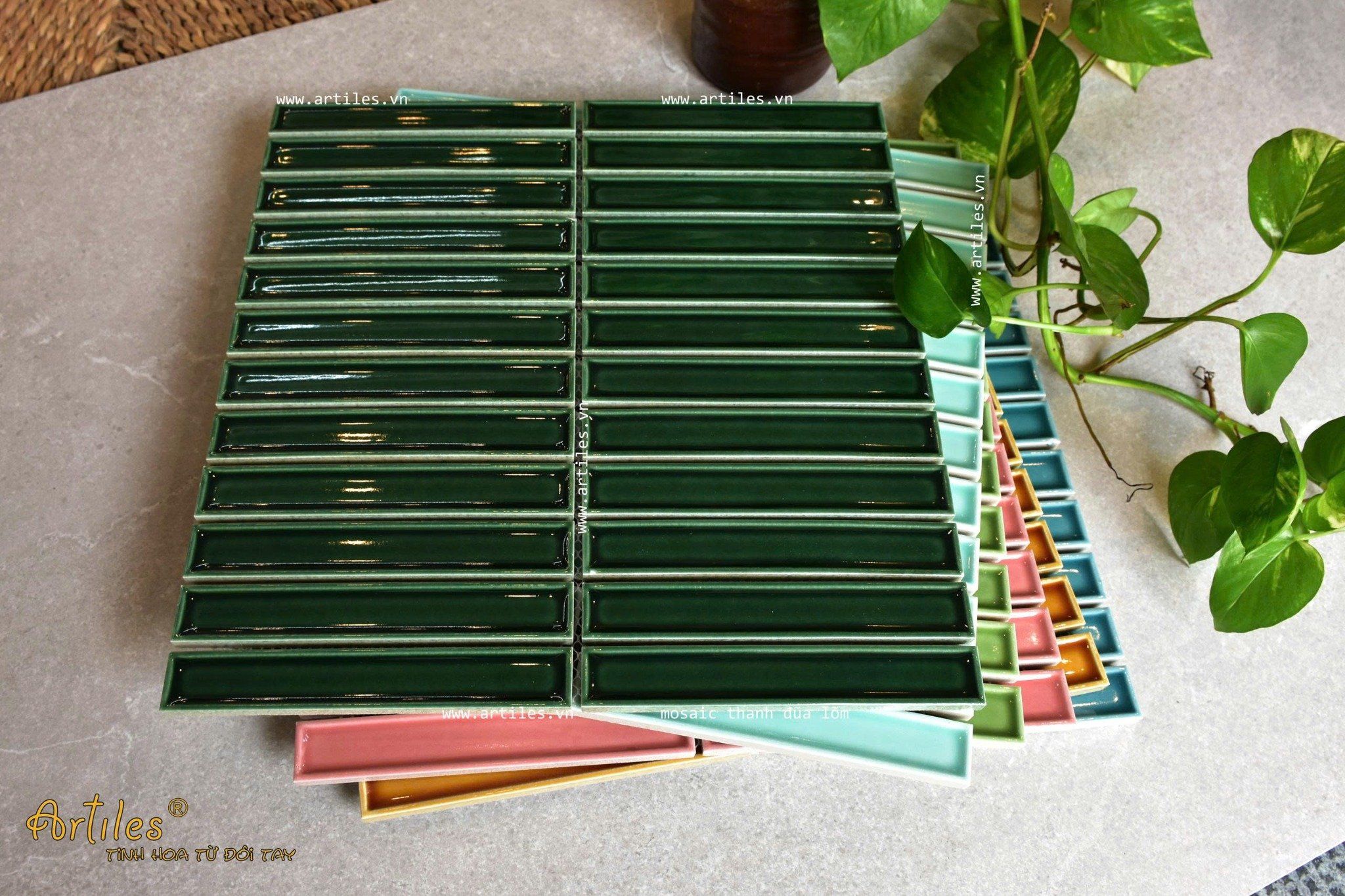 Gạch Stackbond (Mosaic que) màu xanh lá đậm