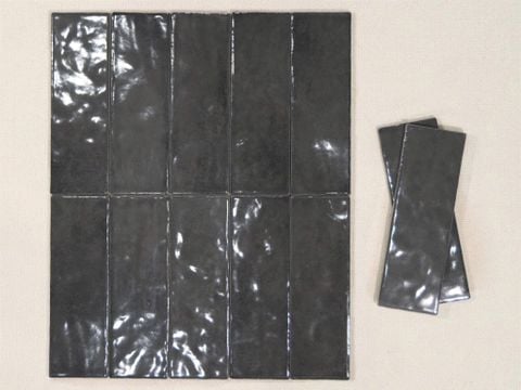  Gạch thẻ xương đá xám đen bóng lượn Art752308G 