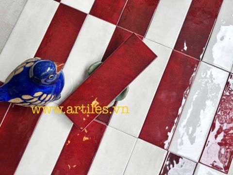  Gạch thẻ màu kem beige bóng gợn sóng Art01G 