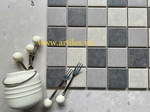  Gạch Mosaic Gốm Sứ Mix Màu Xám ArtM03 