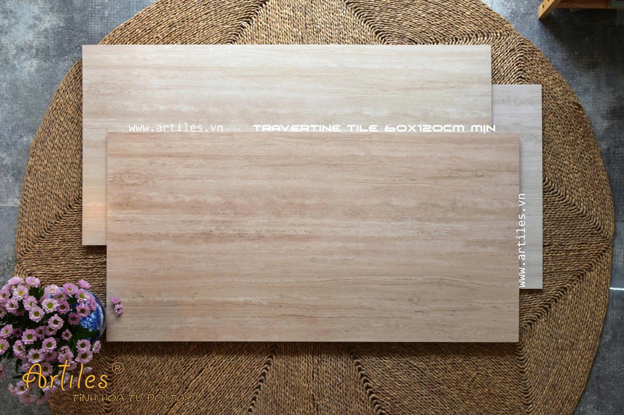 Gạch vân đá travertine màu nâu mờ mịn