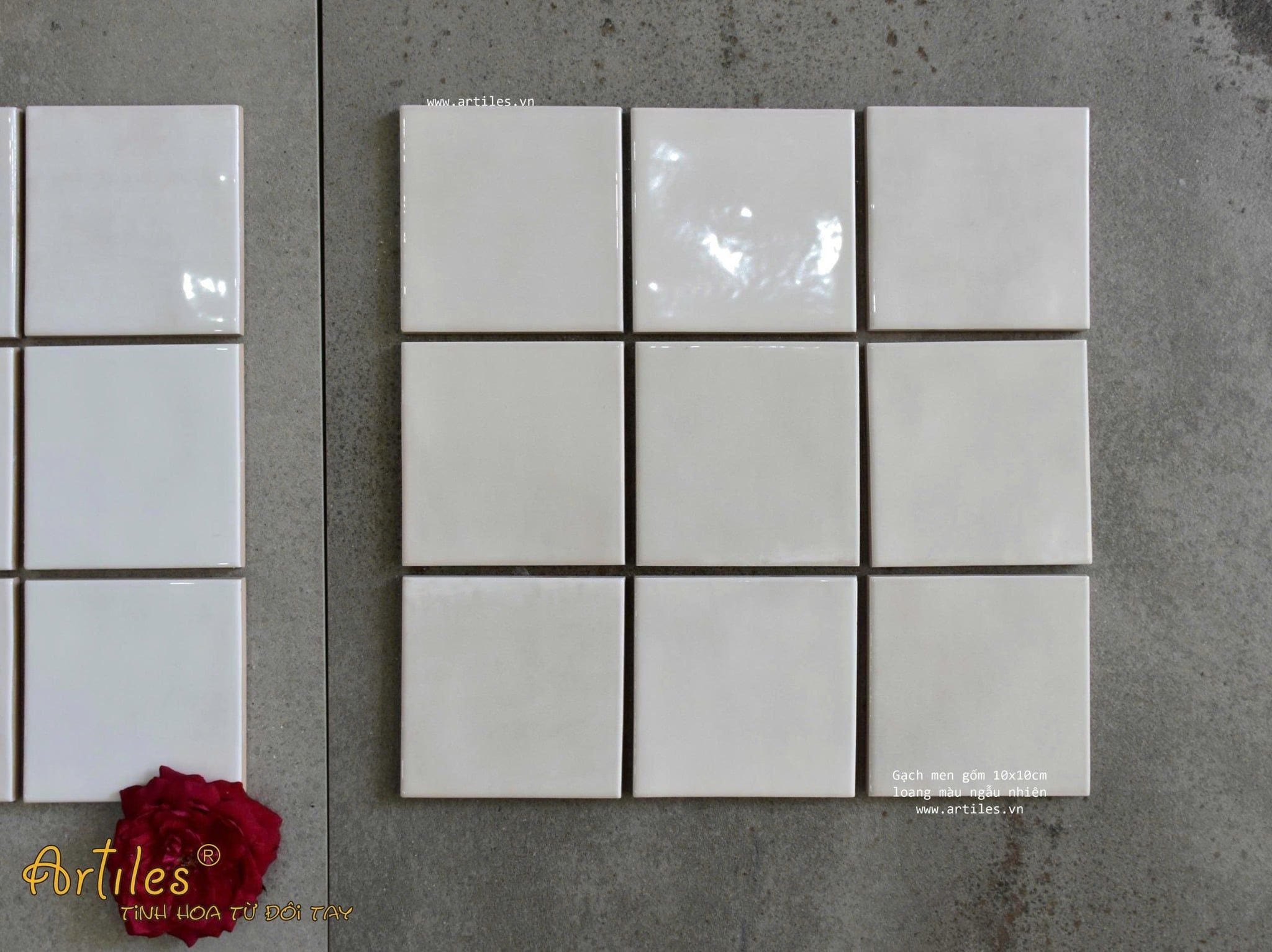 Gạch thẻ màu kem beige men bóng gợn sóng 100x100mm Art01G