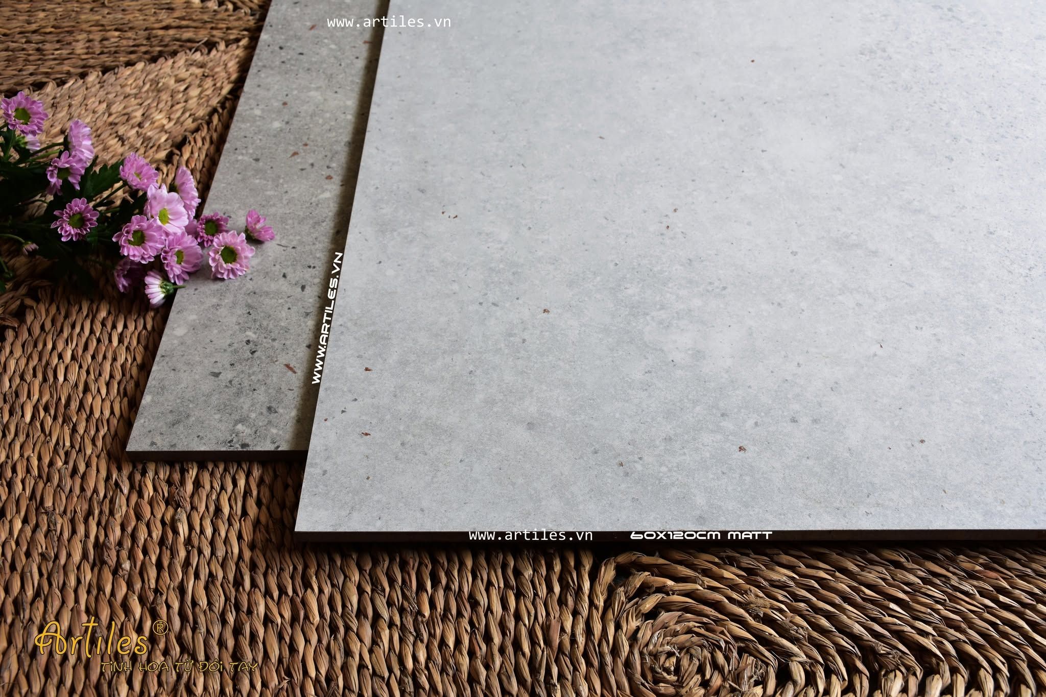 Gạch vân đá sa thạch 60x120cm mờ xám trắng Art6007