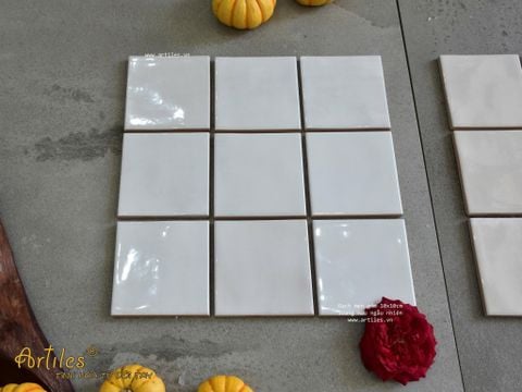  Gạch thẻ màu trắng ngà men bóng gợn sóng 100x100mm Art00G 