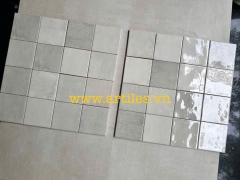  Gạch thẻ màu xám bạc men bóng gợn sóng 100x100mm Art02G 