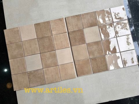  Gạch thẻ màu nâu vàng men mờ gợn sóng 100x100mm Art03M 