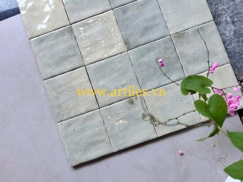  Gạch thẻ men bóng gợn 100x100mm màu xanh mint Art05G 