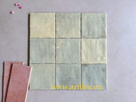  Gạch thẻ men bóng gợn 100x100mm màu xanh mint Art05G 