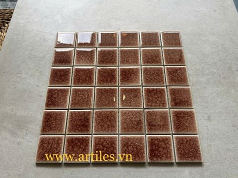  Gạch Mosaic Gốm Men Rạn 2 Lớp Màu Nâu 