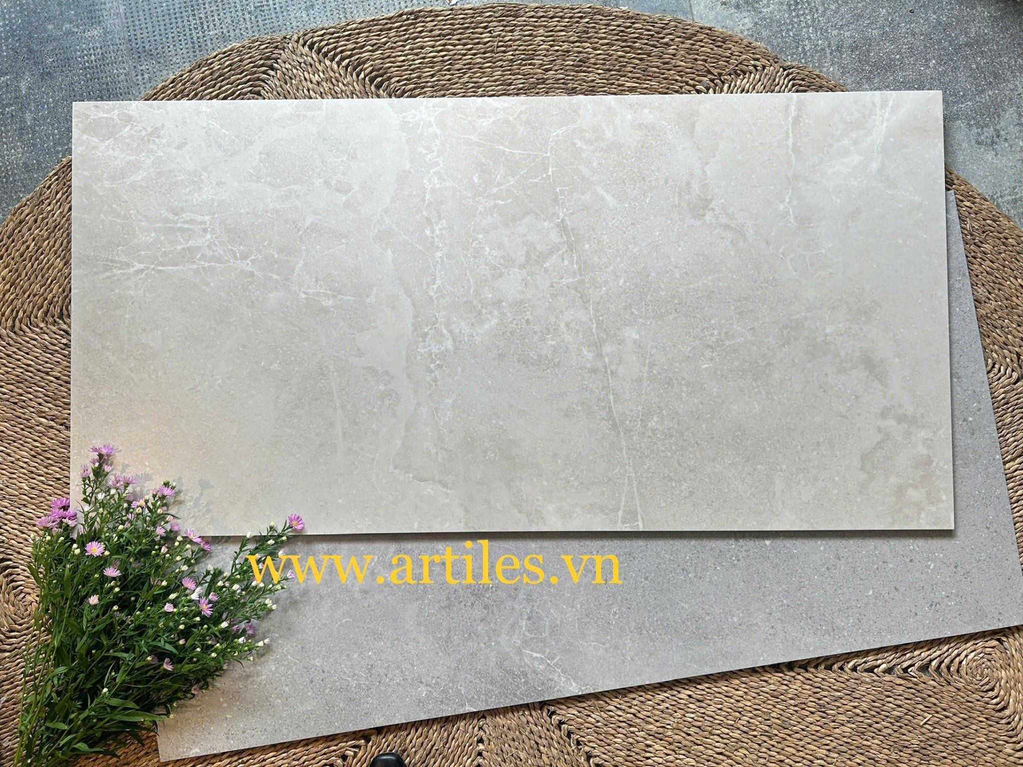 Gạch vân đá kem 60x120cm bề mặt Satin Matt (Mờ mịn)