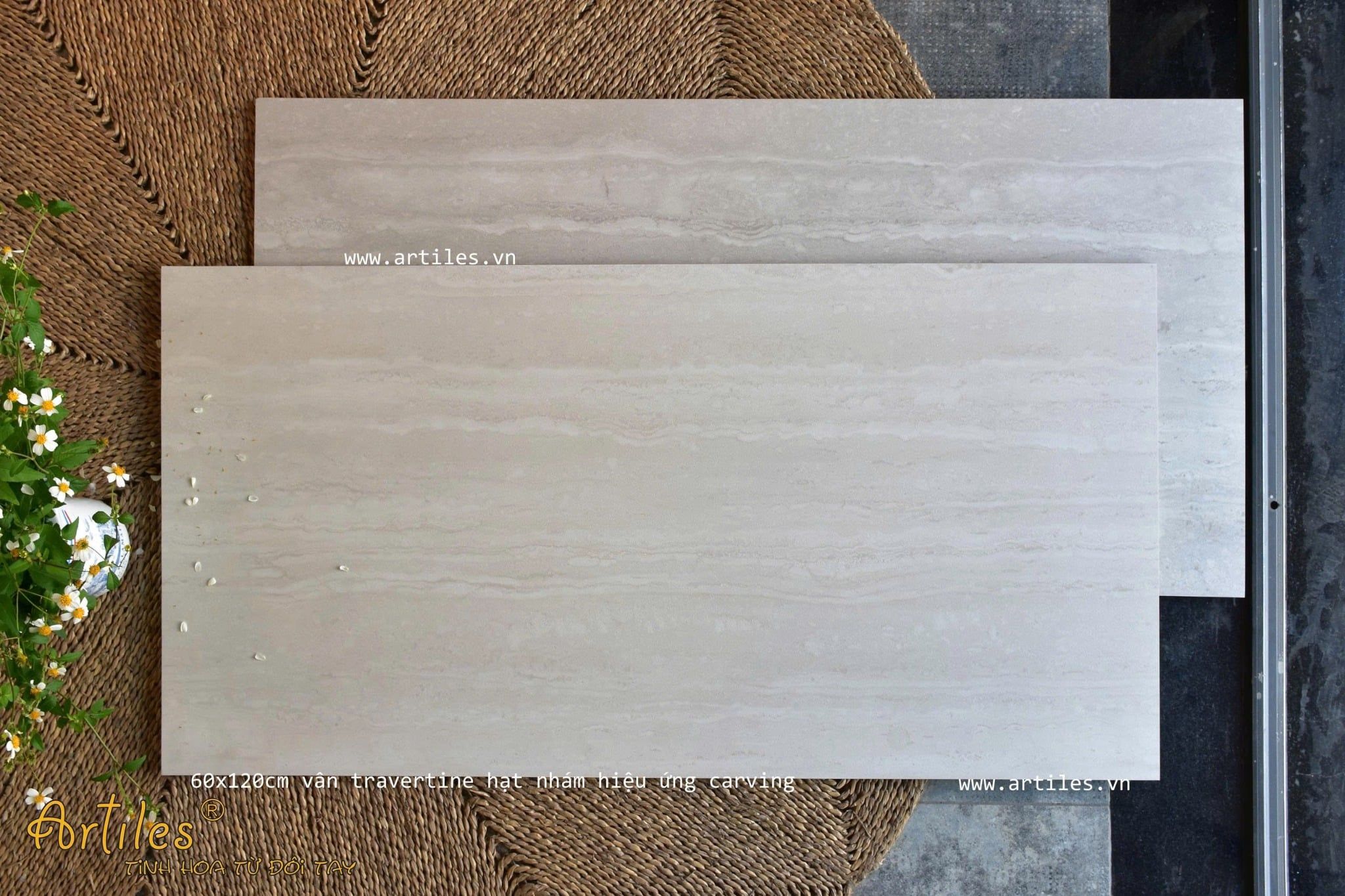 Gạch vân đá travertine màu kem beige Art612411
