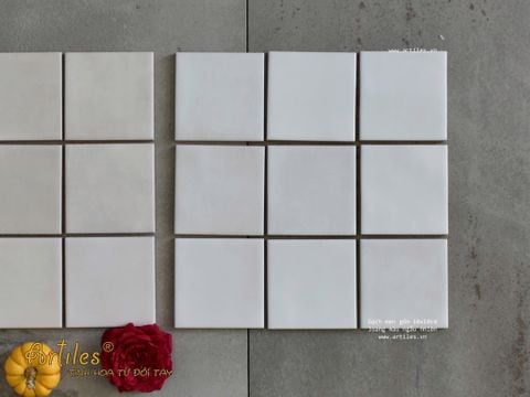  Gạch thẻ màu trắng ngà mờ gợn sóng 100x100mm Art00M 