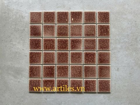  Gạch Mosaic Gốm Men Rạn 2 Lớp Màu Nâu 