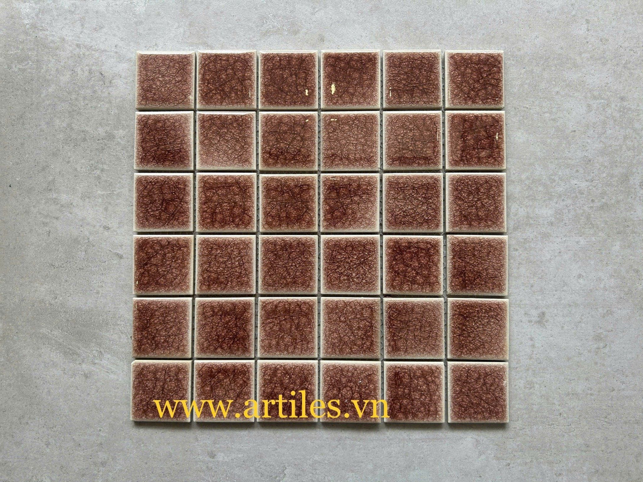 Gạch Mosaic Gốm Men Rạn 2 Lớp Màu Nâu