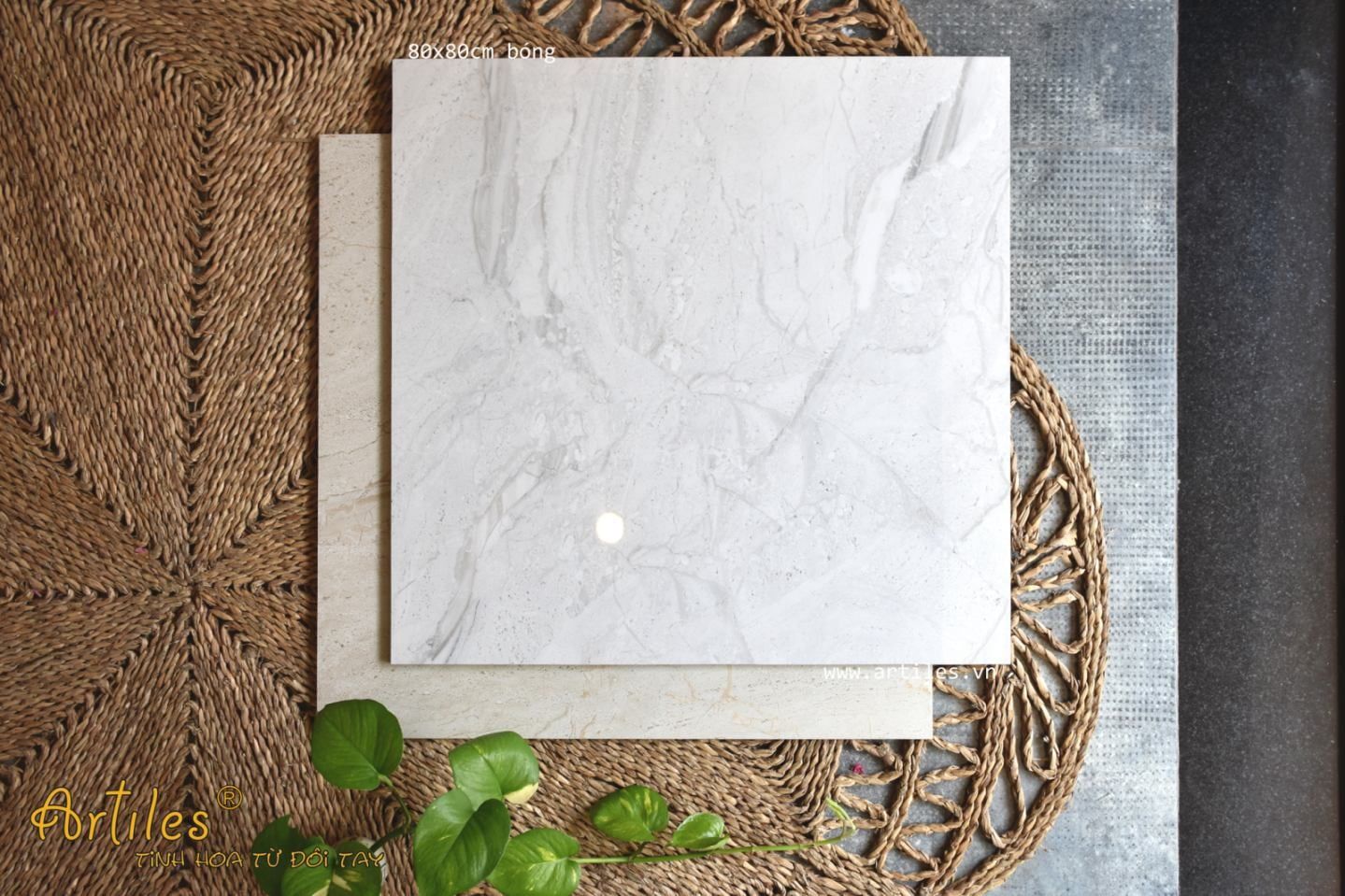 Gạch đá bóng kiếng vân Marble xám trắng ArtZ18801
