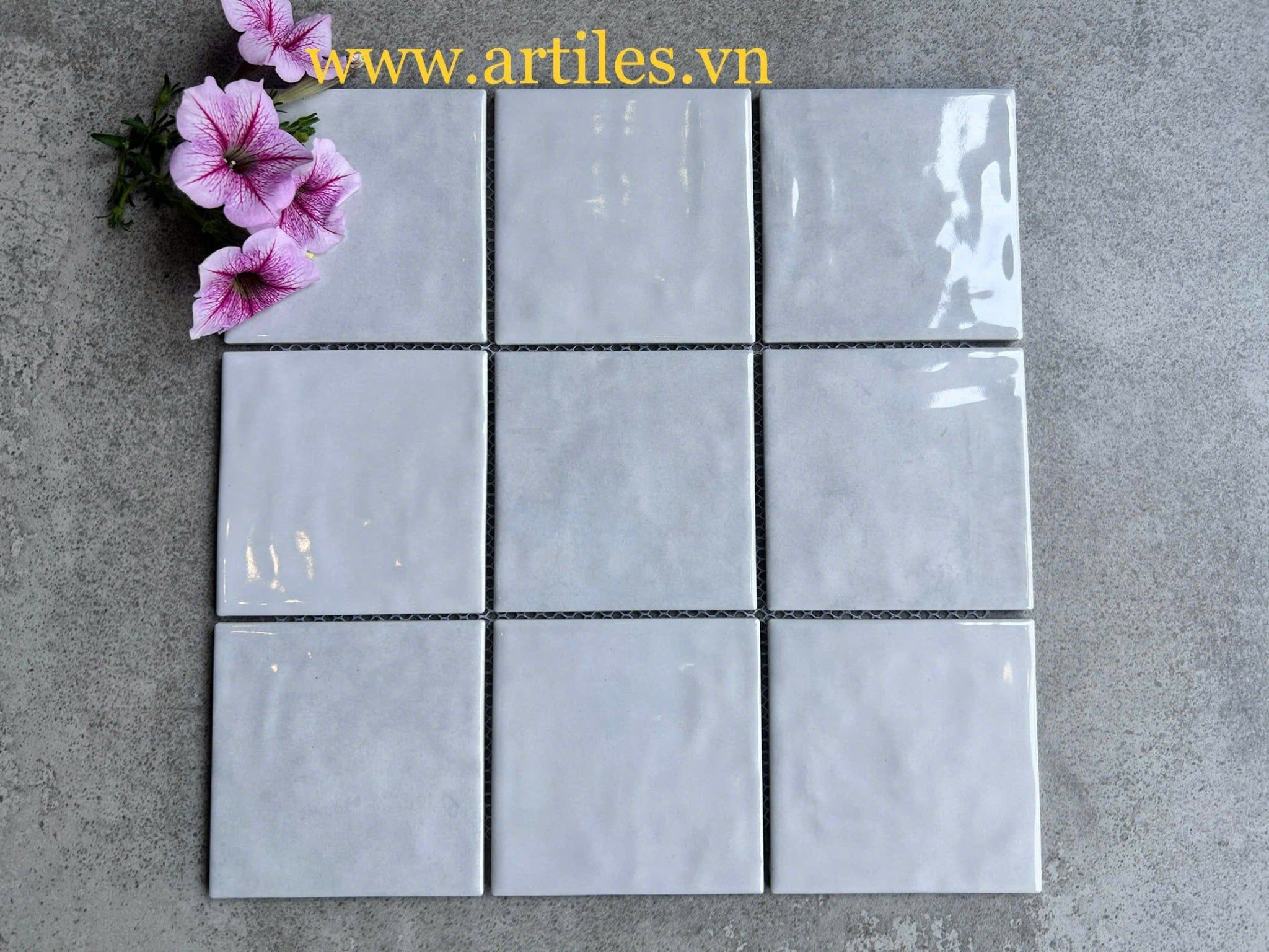 Gạch mosaic men gốm trắng xám 100x100mm ArtA01