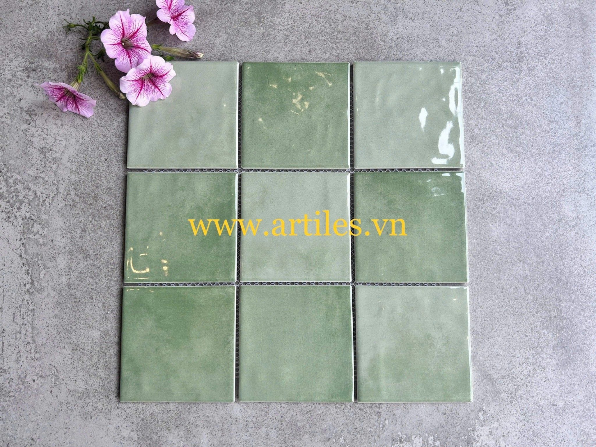 Gạch mosaic men gốm xanh mint 100x100mm ArtA05