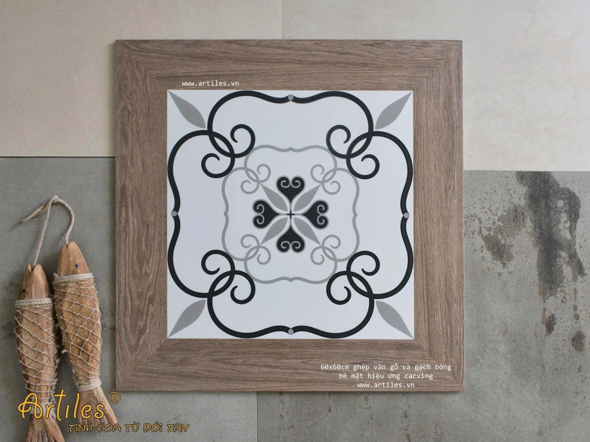Gạch giả gỗ ghép gạch bông Art660010