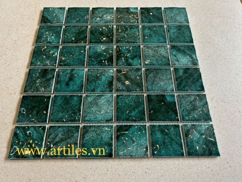  Gạch Mosaic Gốm màu xanh rêu Art928 