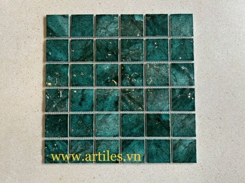  Gạch Mosaic Gốm màu xanh rêu Art928 