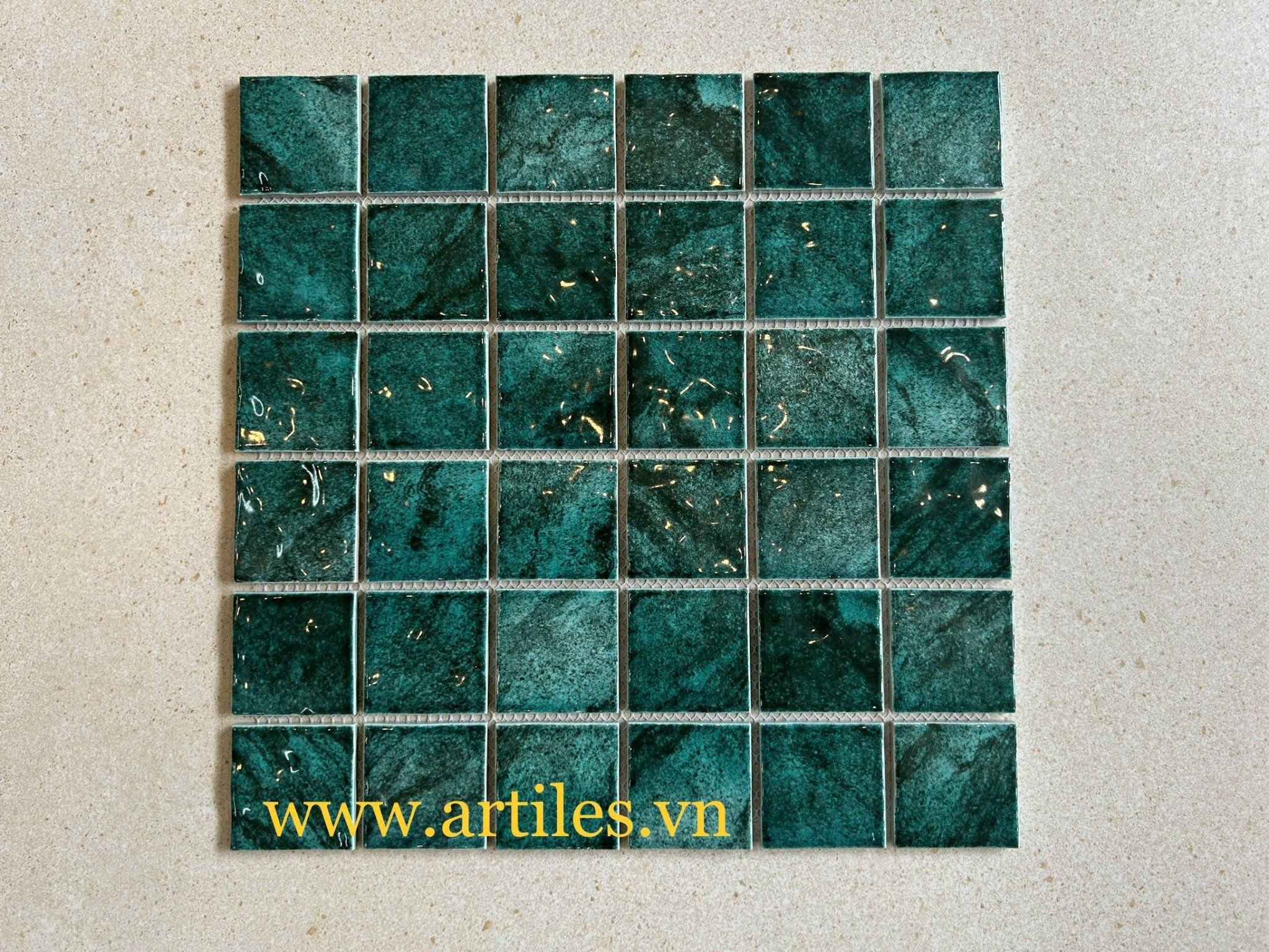 Gạch Mosaic Gốm màu xanh rêu Art928