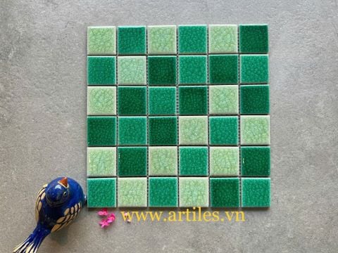  Gạch Mosaic Men Rạn mix màu xanh lá 