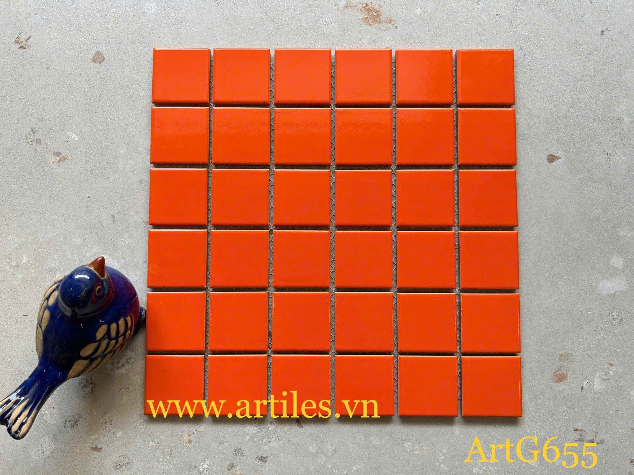 Gạch mosaic màu cam đỏ bóng ArtG655