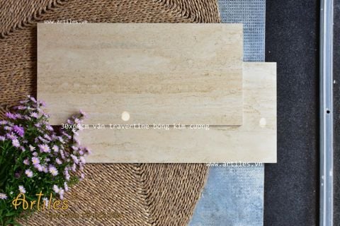  Gạch vân đá Travertine 30x60cm màu kem vàng 