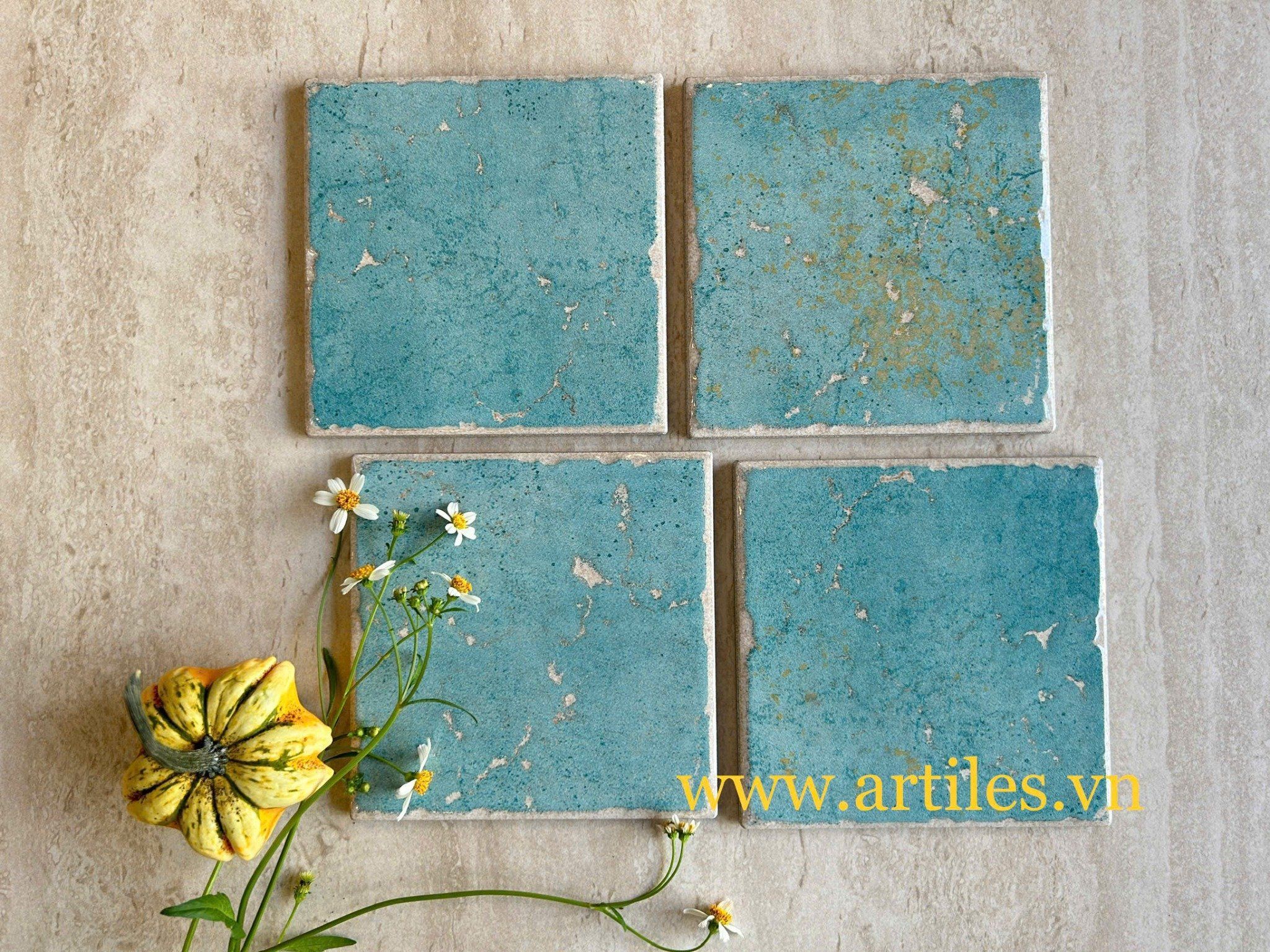 Gạch thẻ men gốm màu xanh biển
