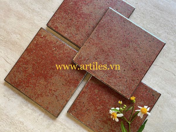 Gạch thẻ men gốm giả cổ màu đỏ đất