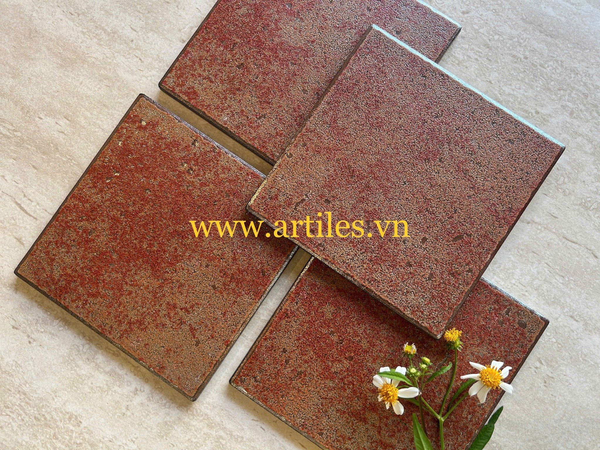 Gạch thẻ men gốm giả cổ màu đỏ đất