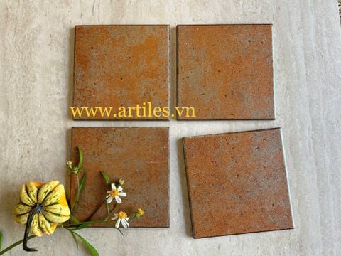  Gạch thẻ men gốm giả cổ màu vàng nâu 