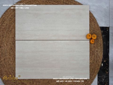  Gạch vân đá travertine 60x120cm kem 