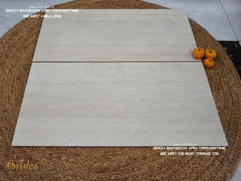  Gạch vân đá travertine 60x120cm kem 