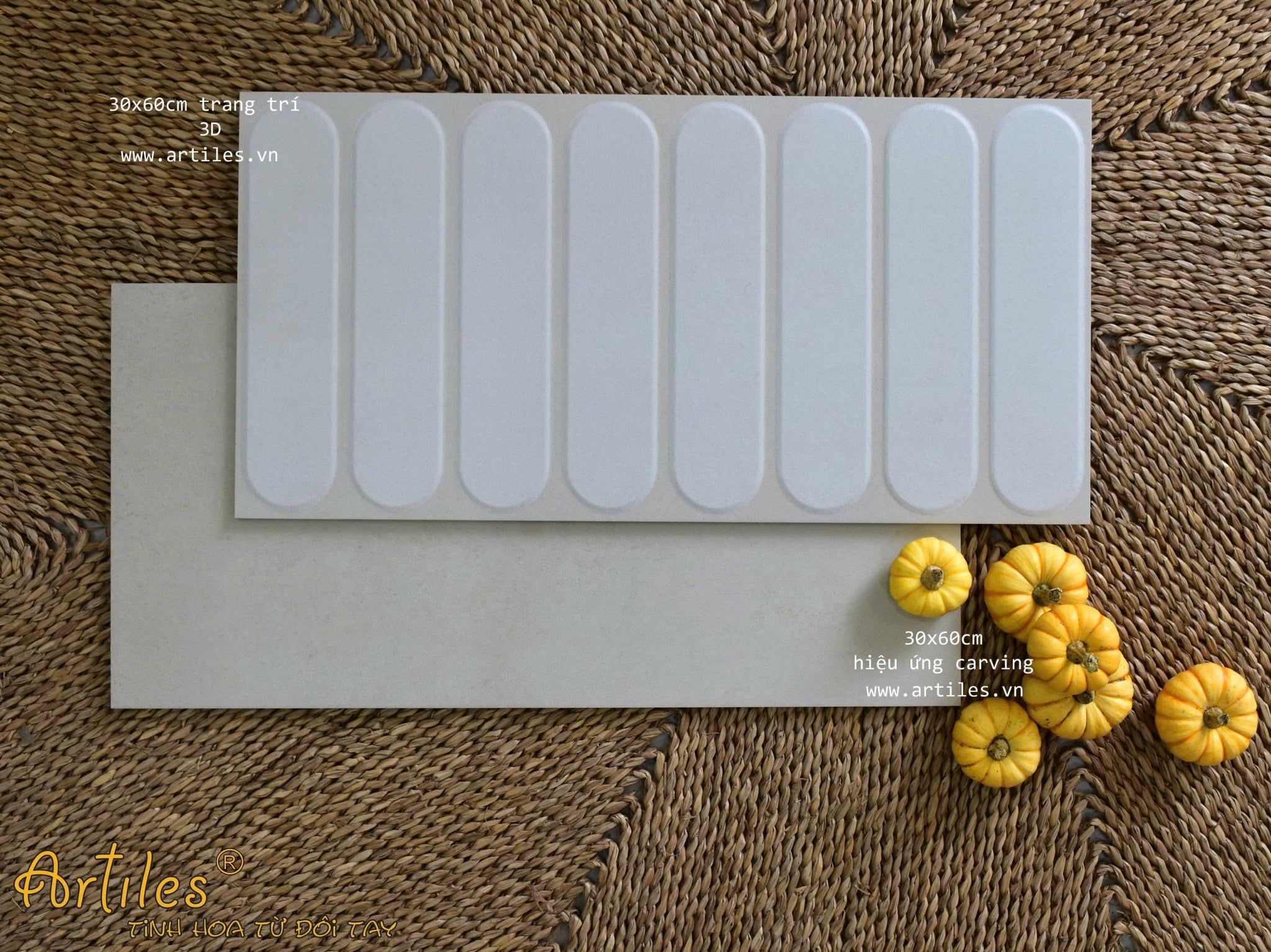 Gạch ốp tường trang trí 3D 30x60cm màu kem Art360032