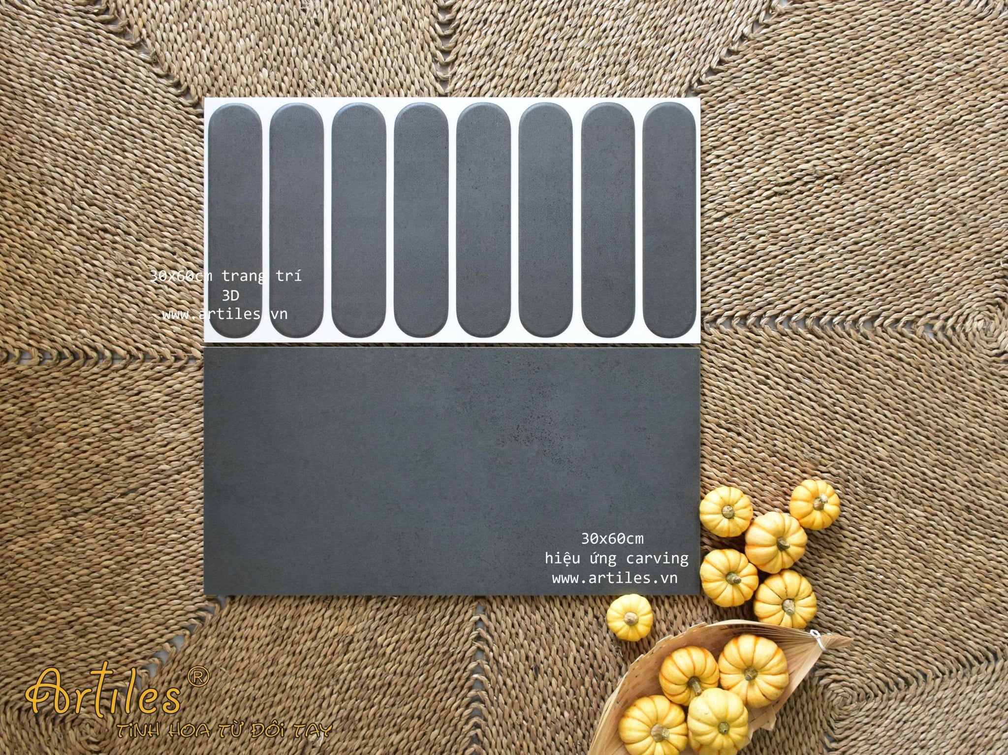 Gạch ốp tường trang trí 3D 30x60cm màu xám đen Art360034