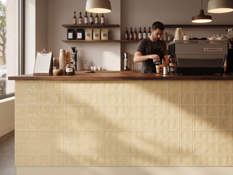  Gạch thẻ màu kem vàng gợn sóng 100x100mm 