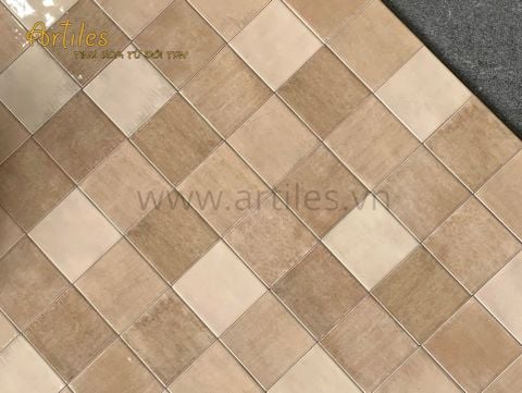  Gạch thẻ màu nâu vàng men bóng gợn sóng 100x100mm Art03G 