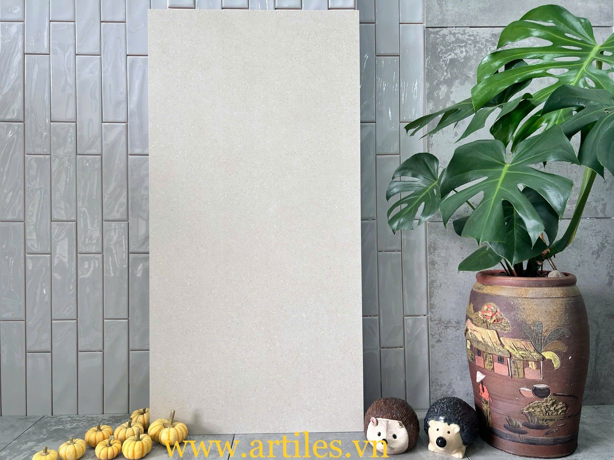 Gạch vân đá sa thạch hạt nhỏ màu kem 60x120cm Art126126