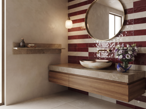  Gạch thẻ màu kem beige bóng gợn sóng Art01G 